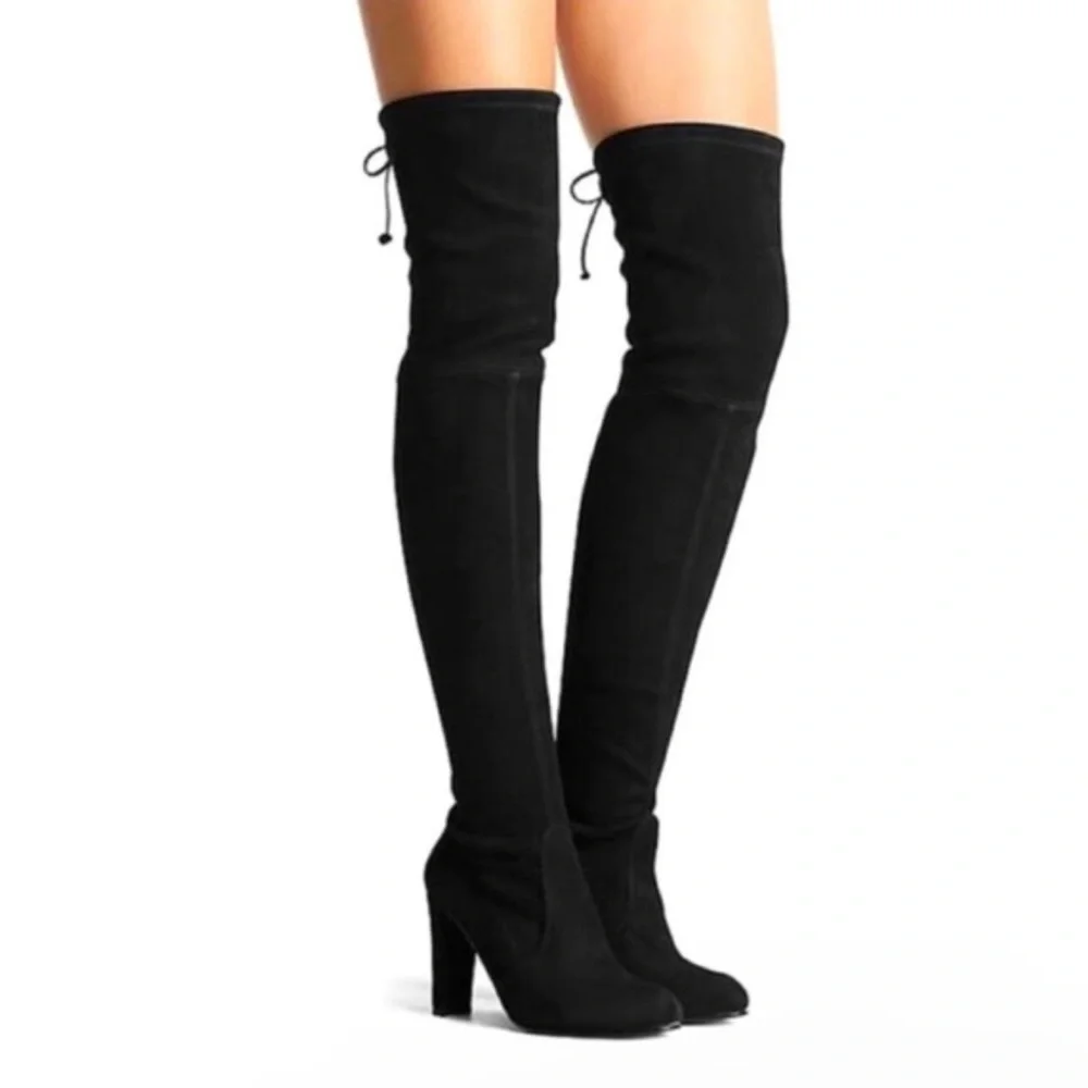 Stuart Weitzman Highland Suede Over-the-Knee Blogger Boots in black